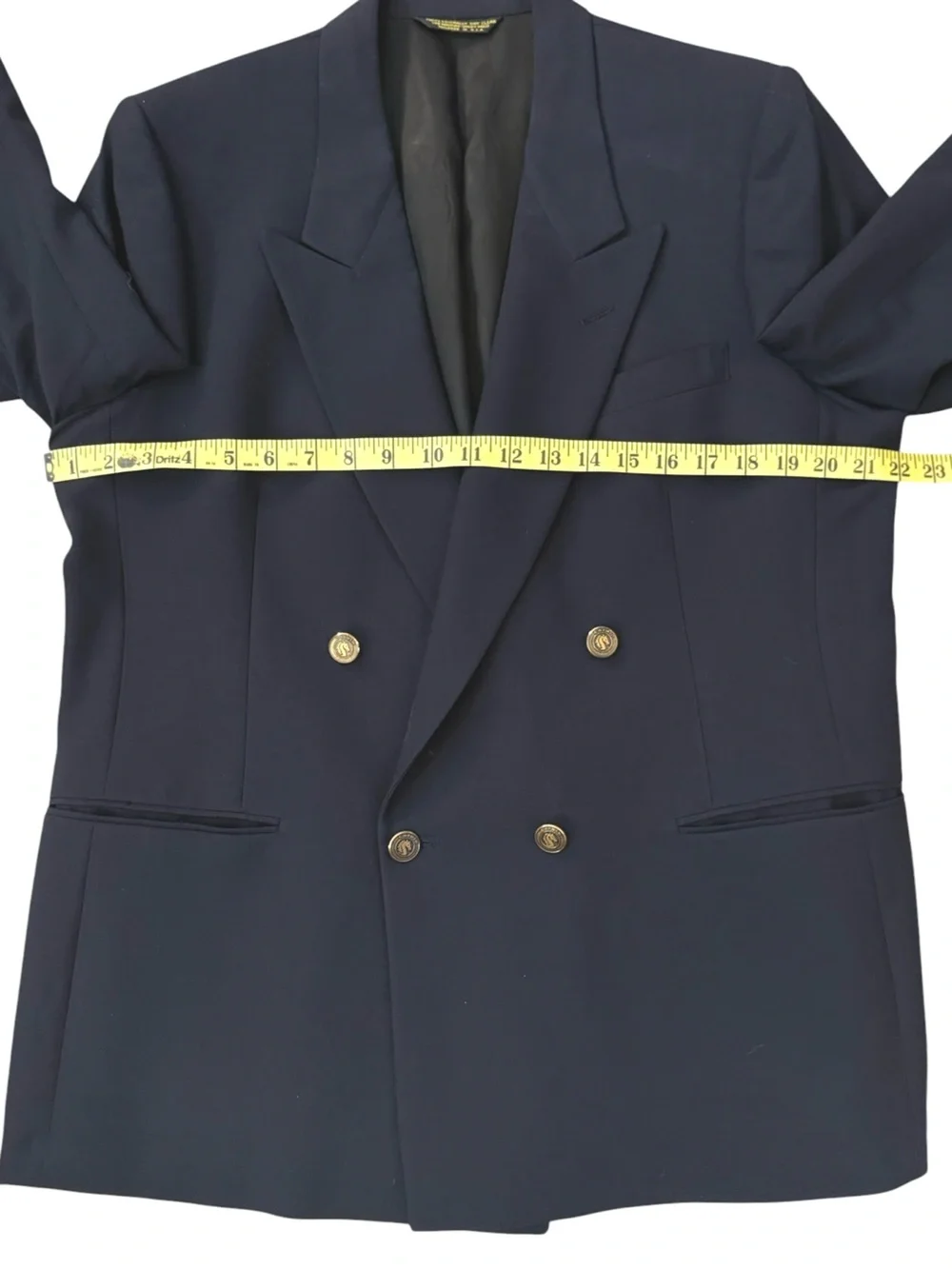 Vintage Pierre Cardin 44S Navy Blue Wool Blazer Double Breasted Gold Buttons USA